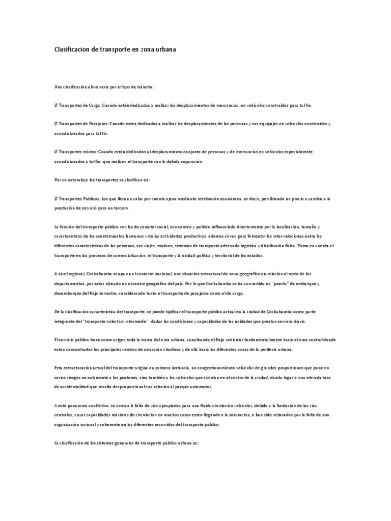 Clasificación del Transporte Urbano | PDF | Transporte público | Transporte