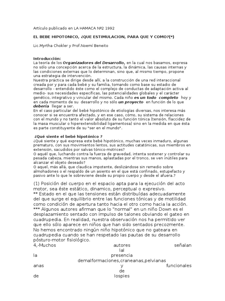 El Bebe Hipotonico. Myrtha Chokler y Noemi Beneito | PDF