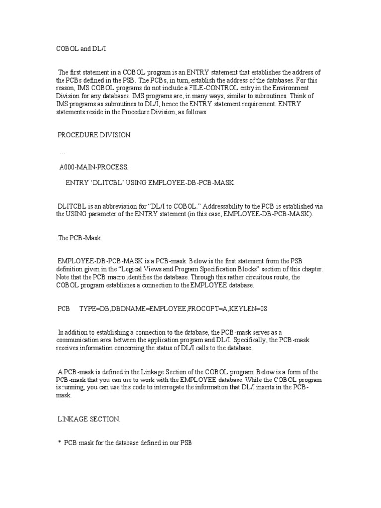COBOL Integration with IMS DL/I | PDF | Subroutine | Databases