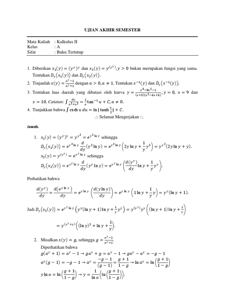 Soal Dan Jawaban UAS Kalkulus A