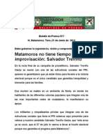 Matamoros No Tiene Tiempo para Laimprovisación: Salvador Treviño