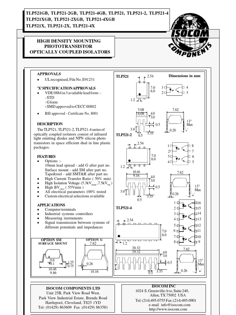 TLP521 Optocoupler PDF Semiconductors Electrical Engineering