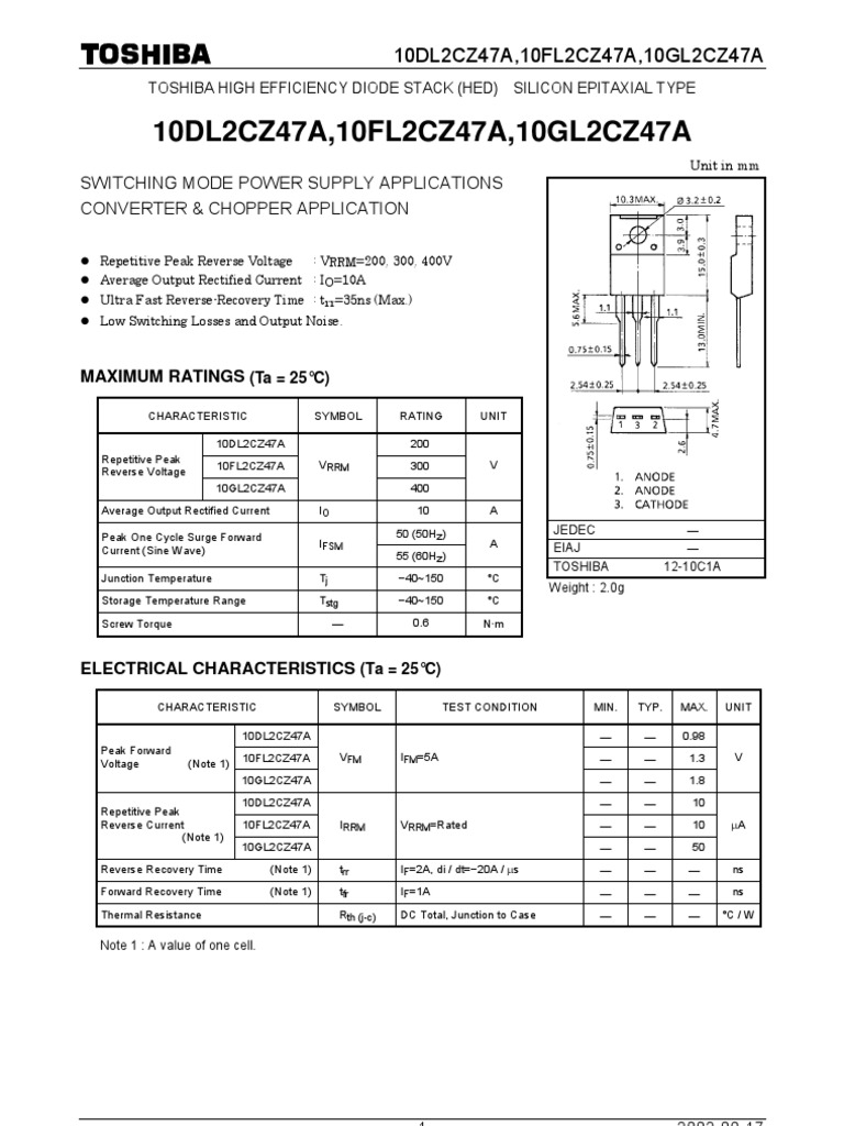 Toshiba High Efficiency Diode Stack Datasheet | PDF | Reliability ...