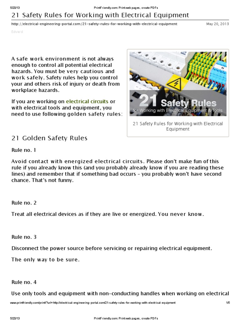 21 Safety Rules for Working With Electrical Equipment Electric Shock Fuse (Electrical)