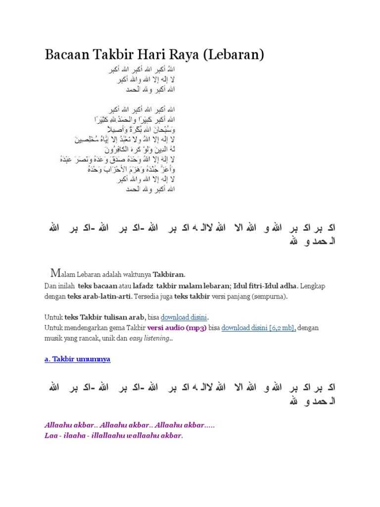 Panduan Takbir Lebaran | PDF