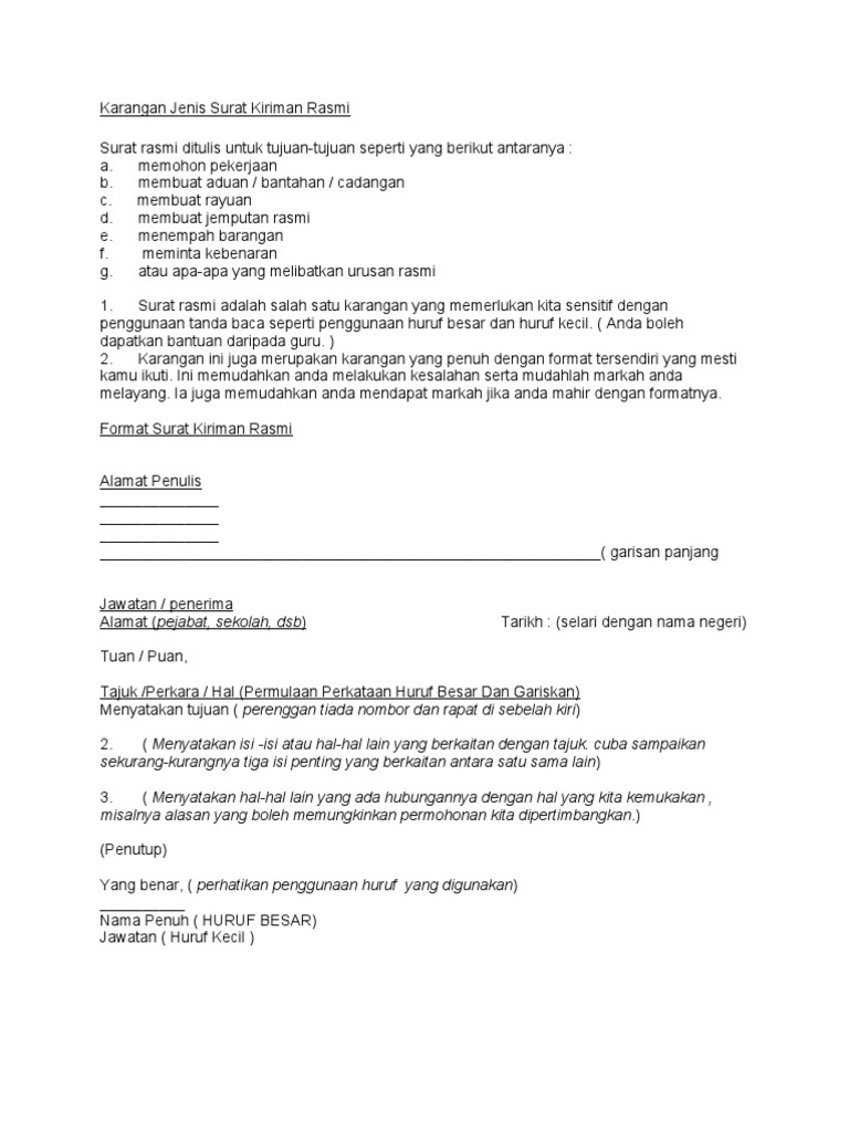 Karangan Jenis Surat Kiriman Rasmi Pdf