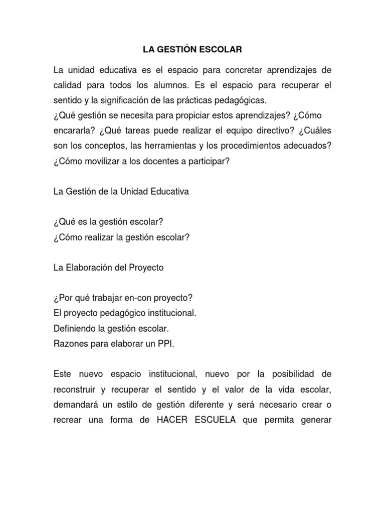 La Gestión Escolar | PDF | Plan de estudios | Educación primaria