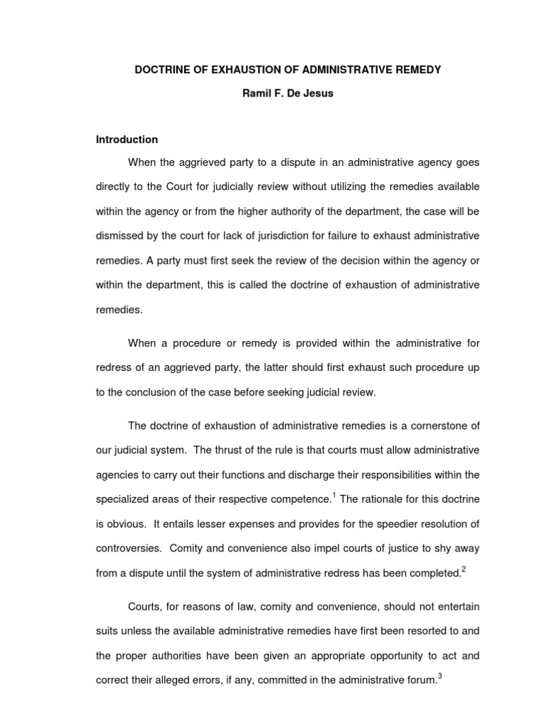 Doctrine of Exhaustion Administrative Remedy PDF Lawsuit Public Law