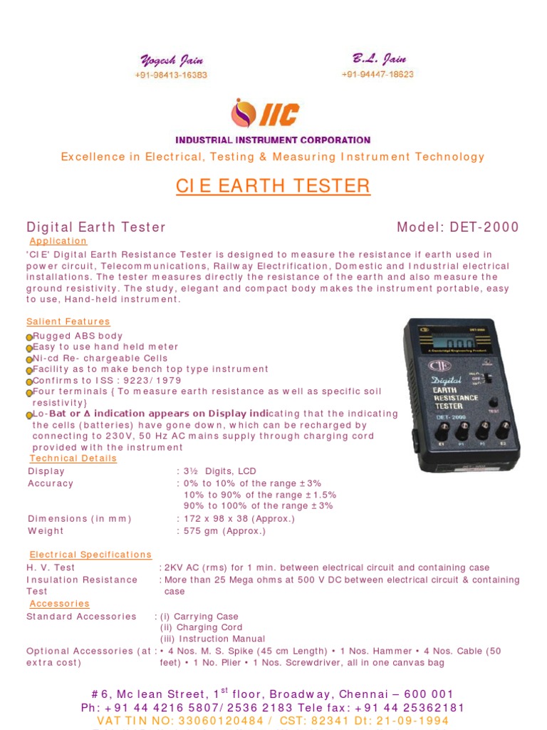 Cie Earth Tester PDF PDF Electrical Resistance And Conductance