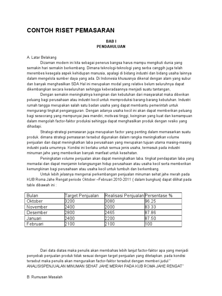 Contoh Riset Pemasaran Produk Makanan | PDF