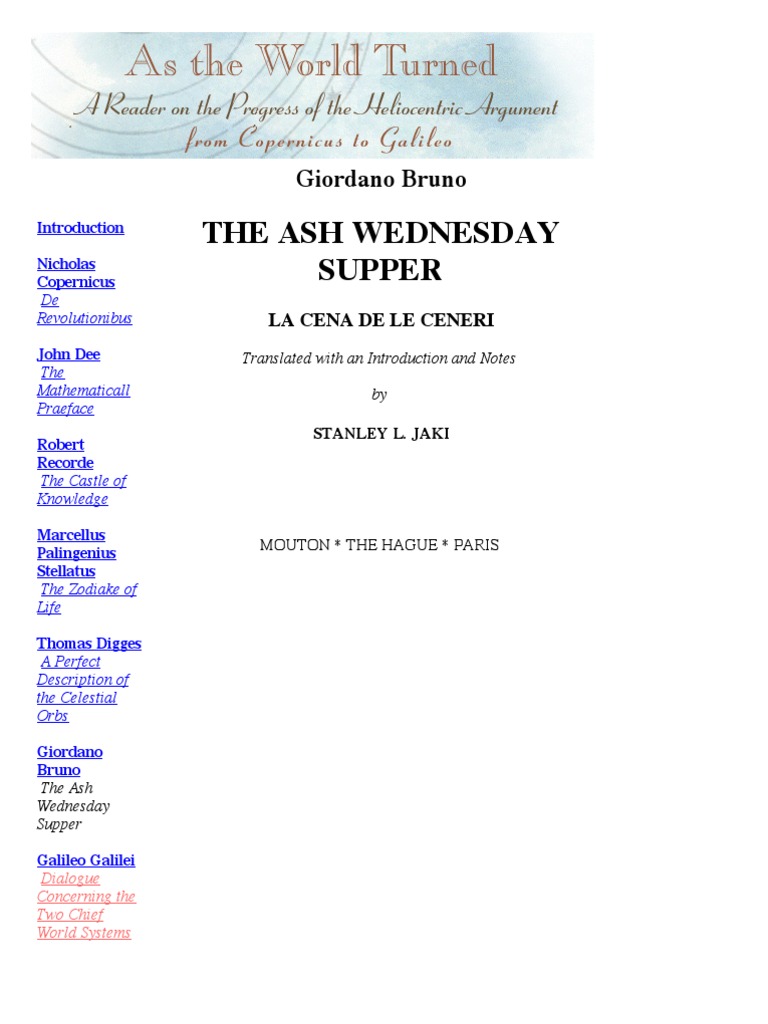 The Ash Wednesday Supper Heliocentrism Astronomy