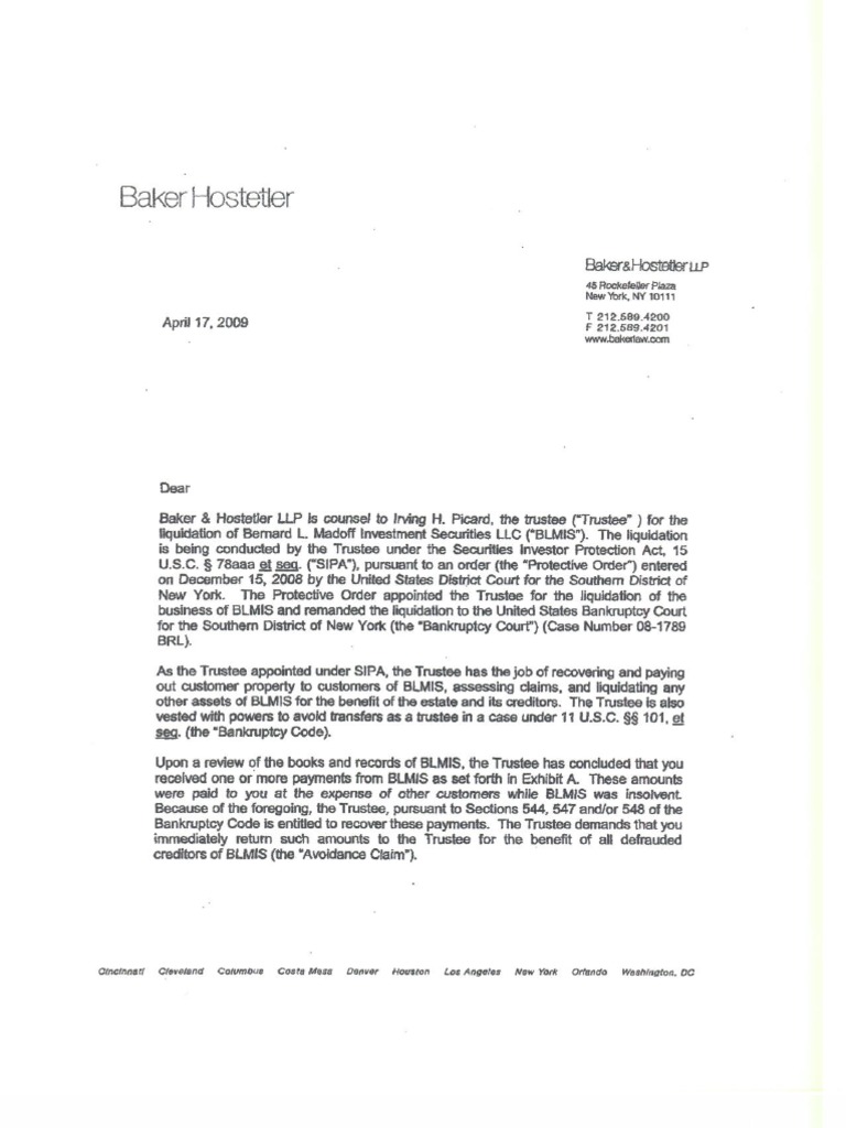 Madoff Clawback Letter