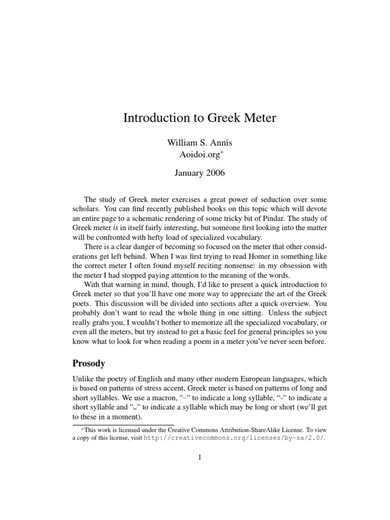 Introduction to Greek Meter Metre (Poetry) Phonaesthetics