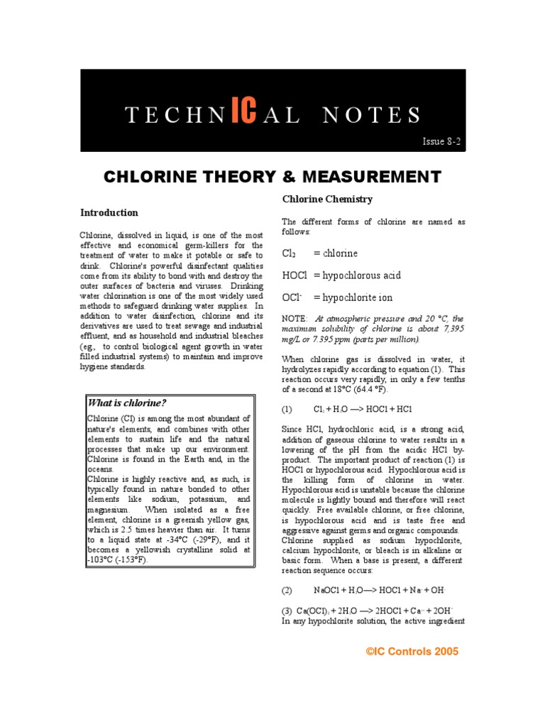 Chlorine Theory & Measurement PDF Chlorine Ph