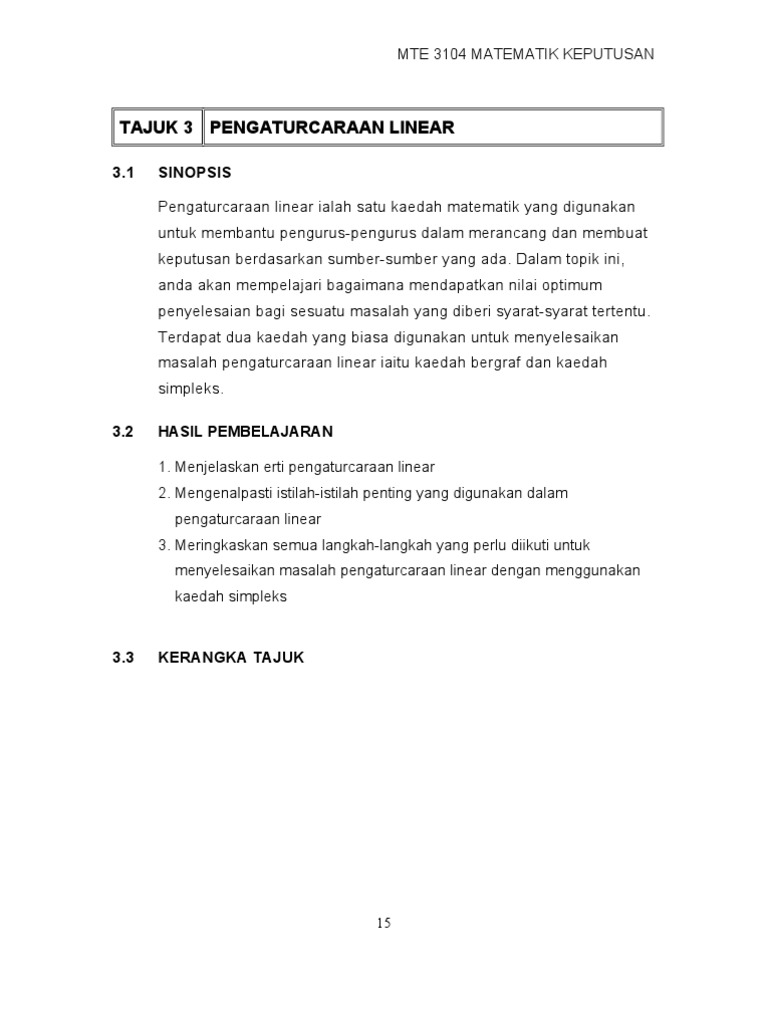 Tajuk 3 Pengaturcaraan Linear