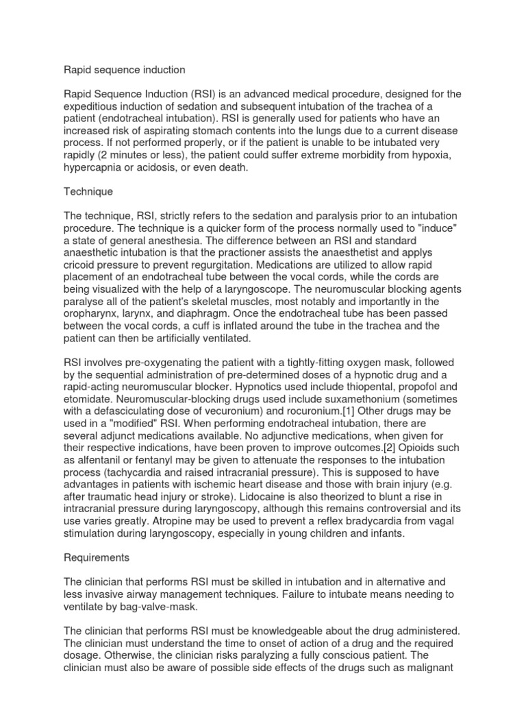 Rapid Sequence Induction PDF Anesthesia Clinical Medicine