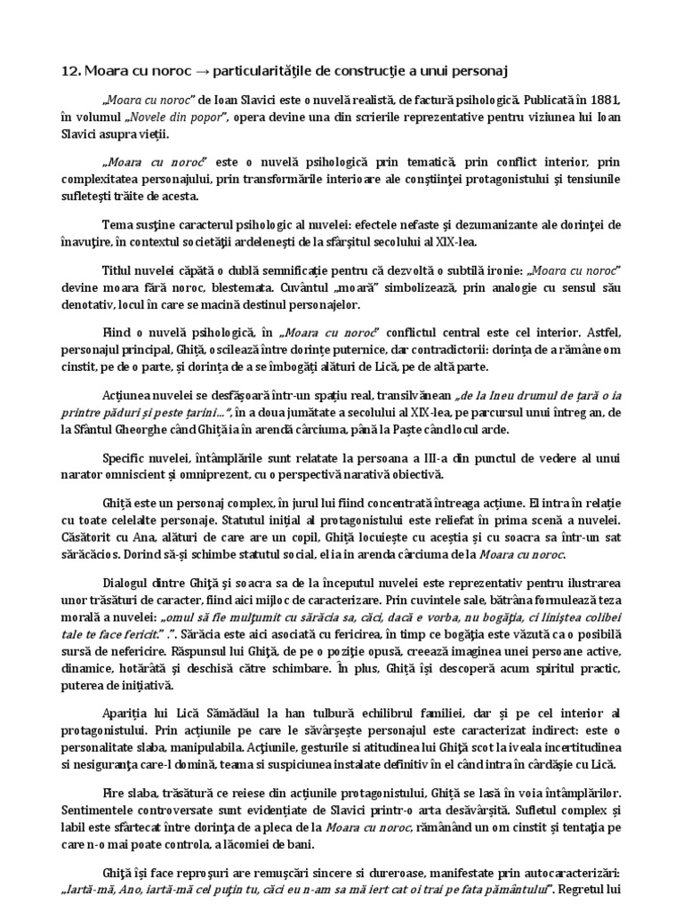 12 Moara Cu Noroc Particularitatile De Constructie A Unui Personaj Pdf