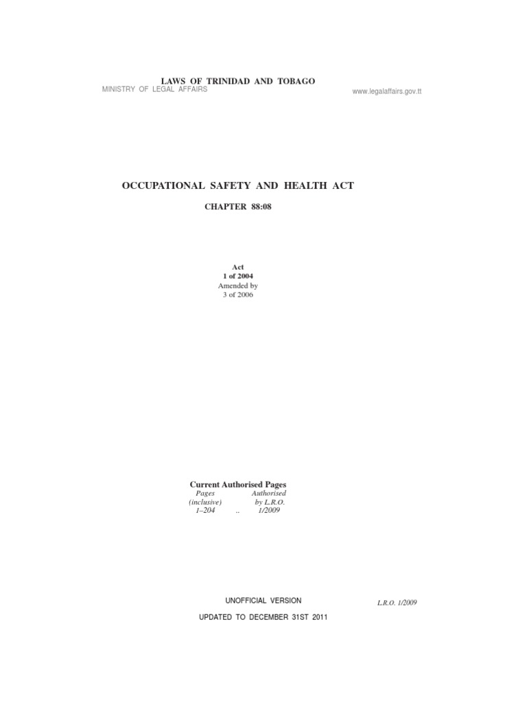 Trinidad & Tobago Occupational Safety and Health Act PDF