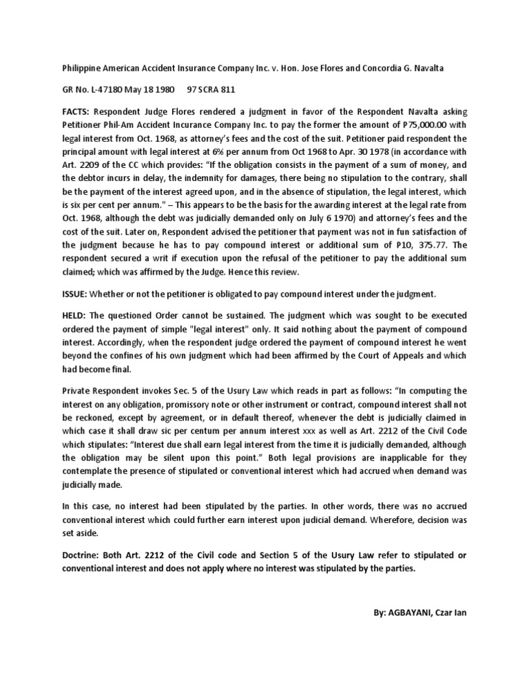 Philippine American Accident Insurance Company Inc V Flores | PDF ...