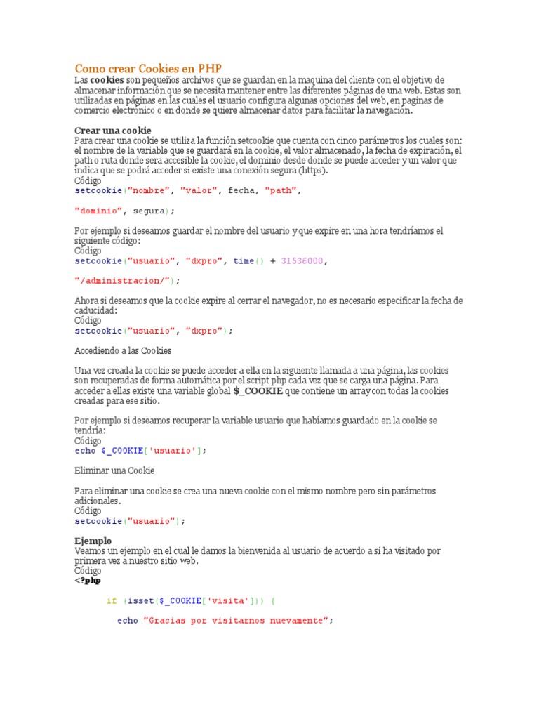 Cómo crear y gestionar cookies en PHP | PDF | Cookie HTTP | Protocolo ...