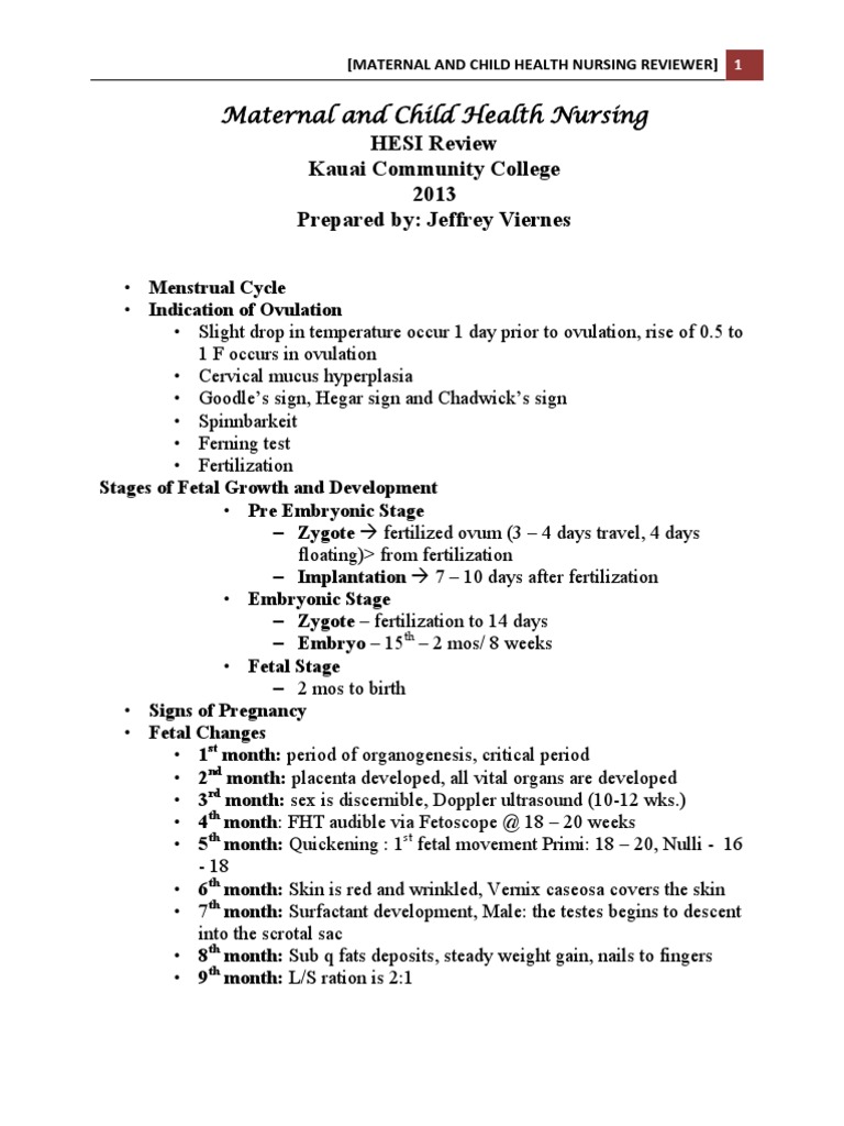 Maternal and Child Health Nursing Reviewer PDF Childbirth Pregnancy