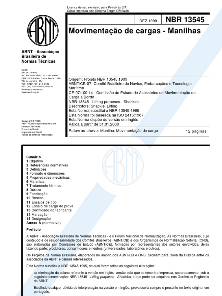 ABNT NBR 13545 Movimentacao de Cargas Manilhas | PDF | Dureza | Aço