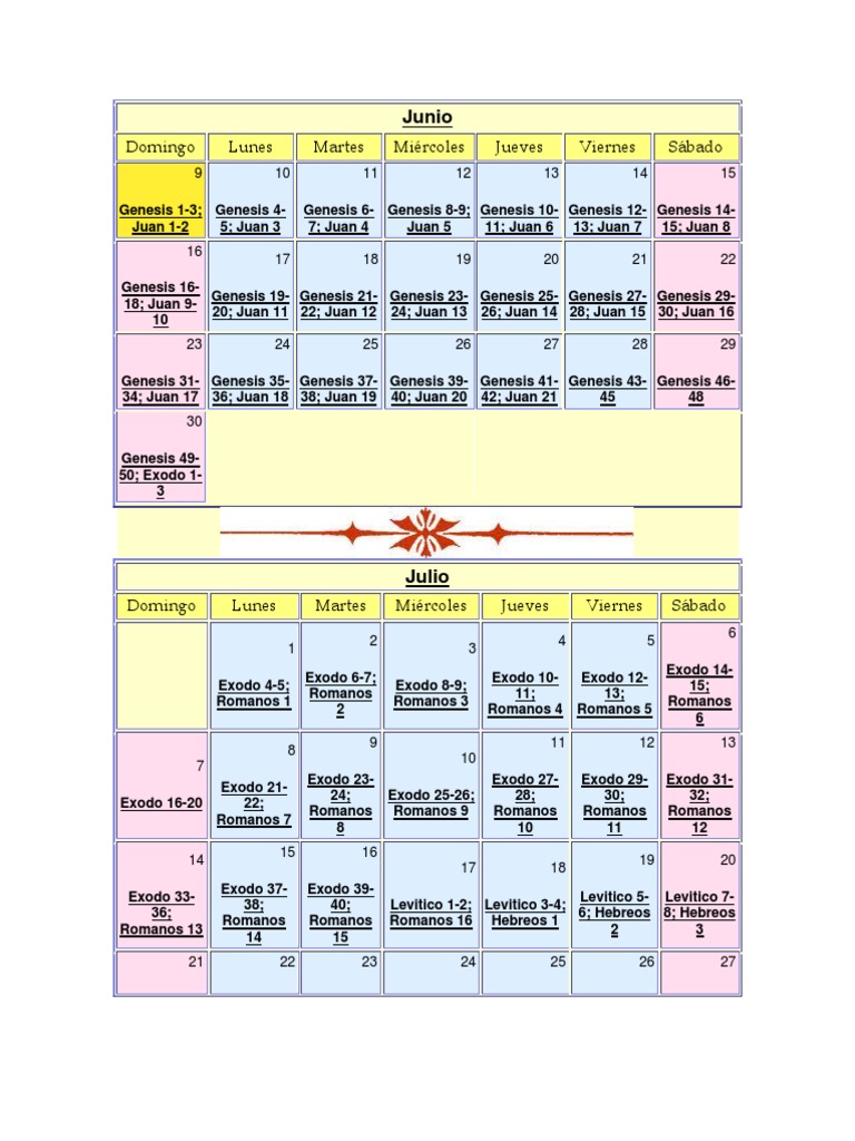 Calendario Leer Biblia En Un Año