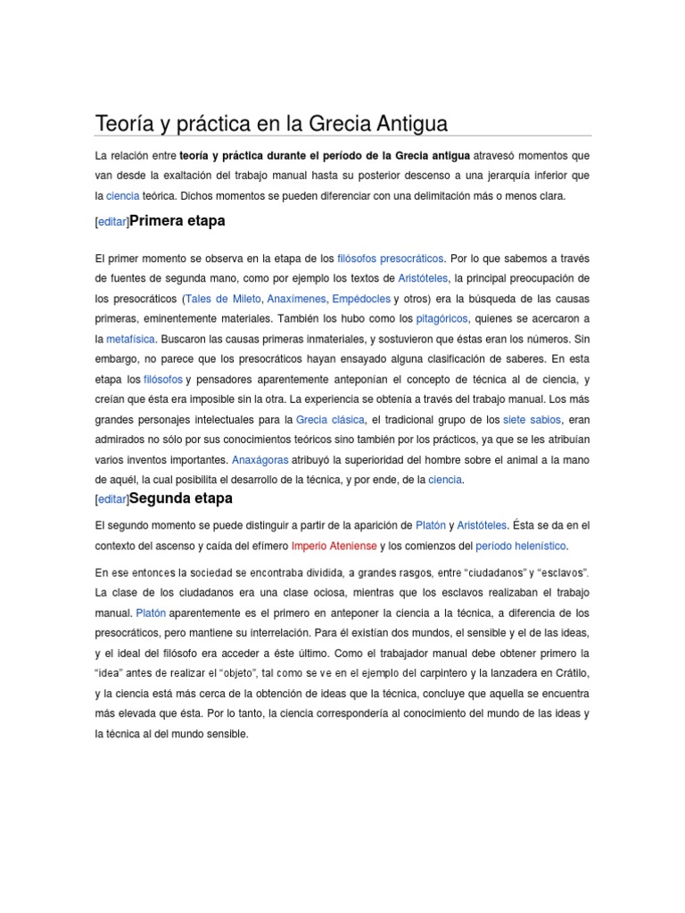 Teoría y Práctica en La Grecia Antigua PDF Aristóteles Antigua Grecia