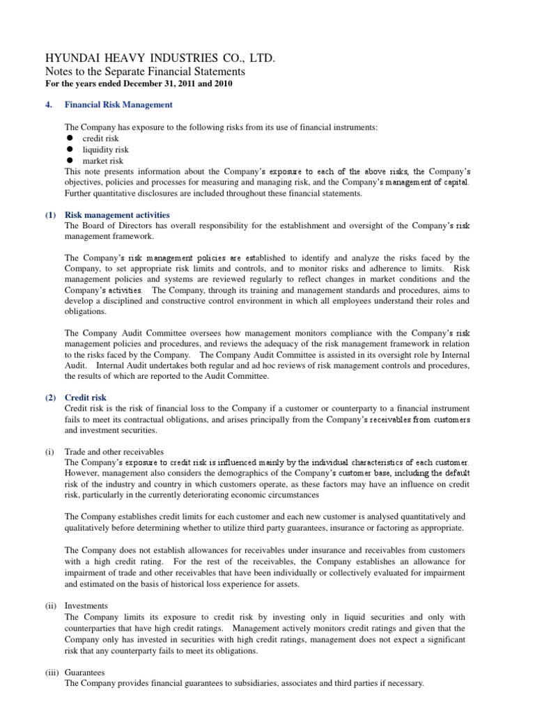 Hyundai Heavy Industries Financial Risks | PDF | Hedge (Finance ...
