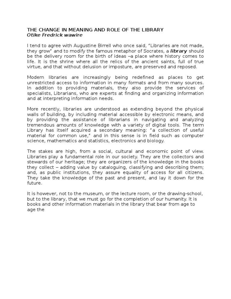 Evolution of Libraries' Role and Meaning | PDF