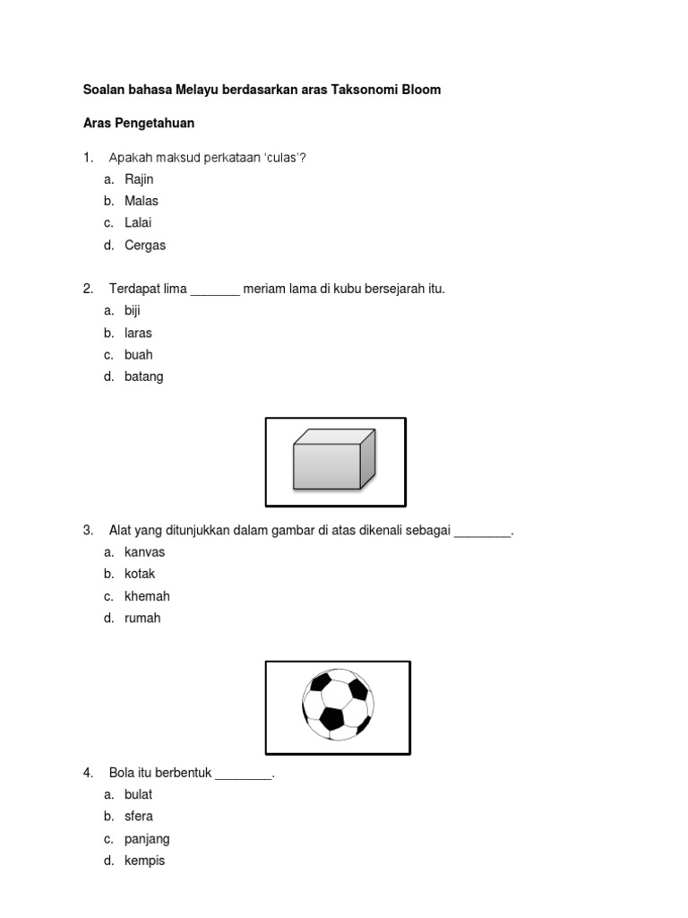 Soalan Bahasa Melayu Berdasarkan Aras Taksonomi Bloom Pdf