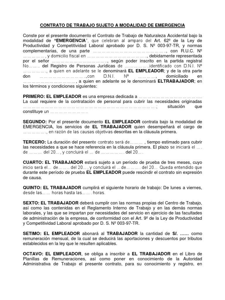 Contrato de Trabajo por Emergencia | PDF | Derecho laboral | Gobierno
