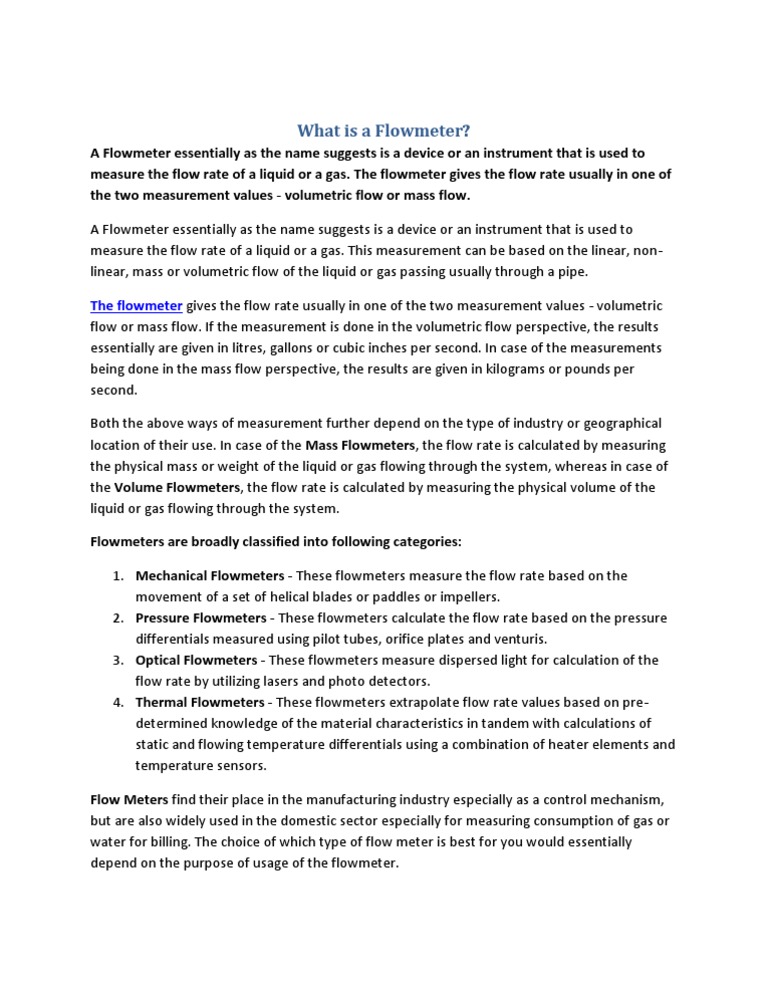 Understanding Flowmeters and Their Types | PDF | Flow Measurement ...