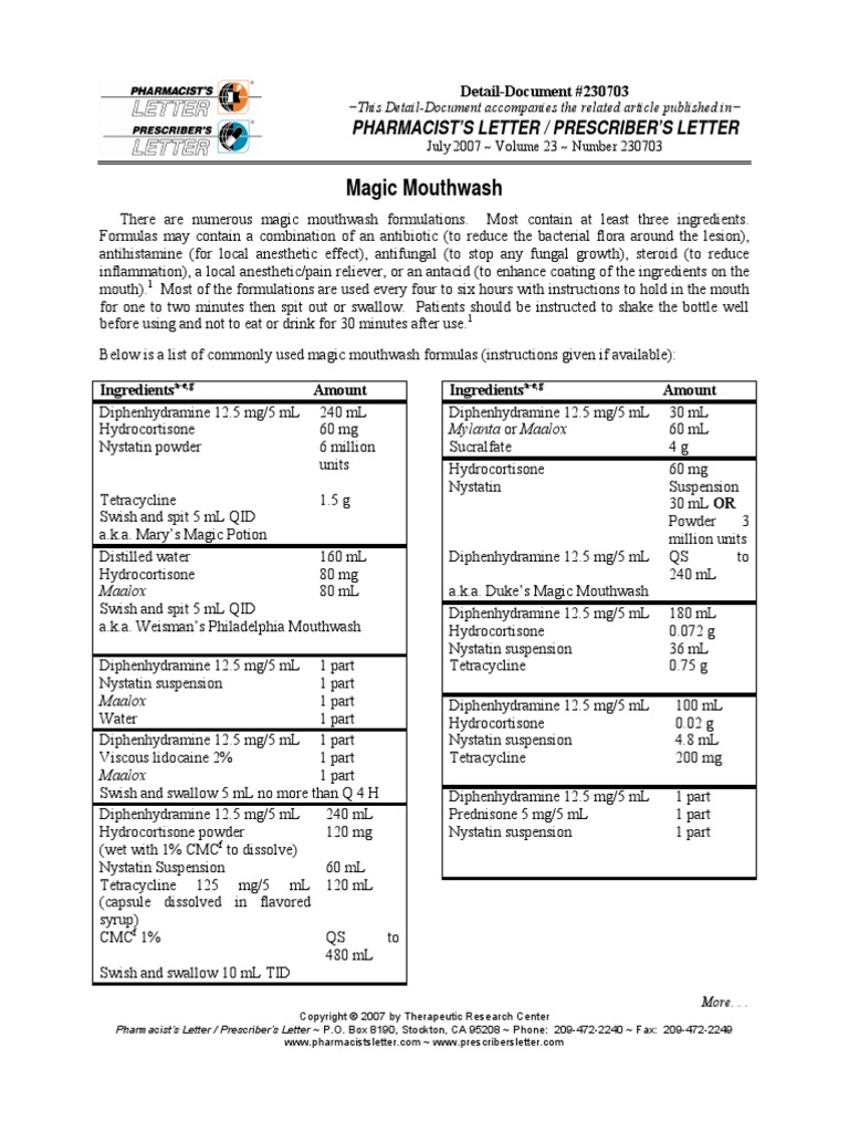 Magic Mouthwash Evidence Based Medicine Drugs