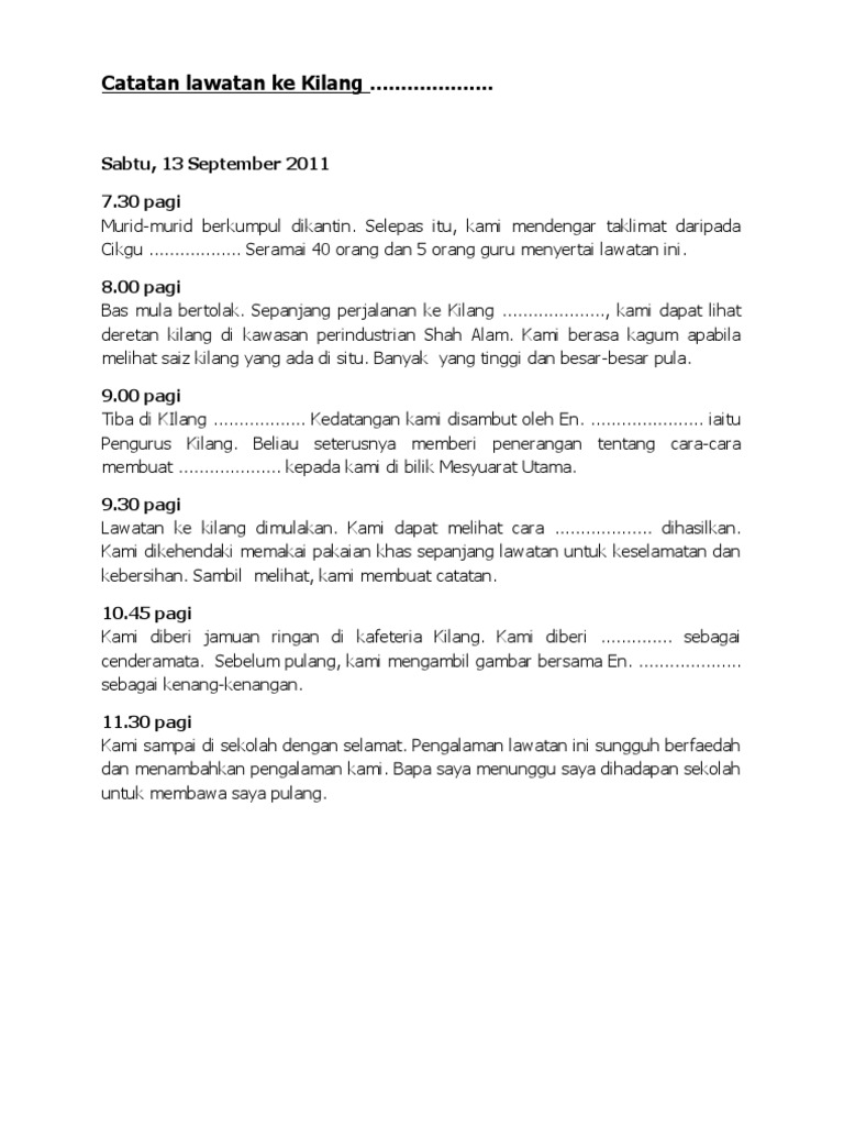 Catatan Lawatan Ke Kilang Pdf