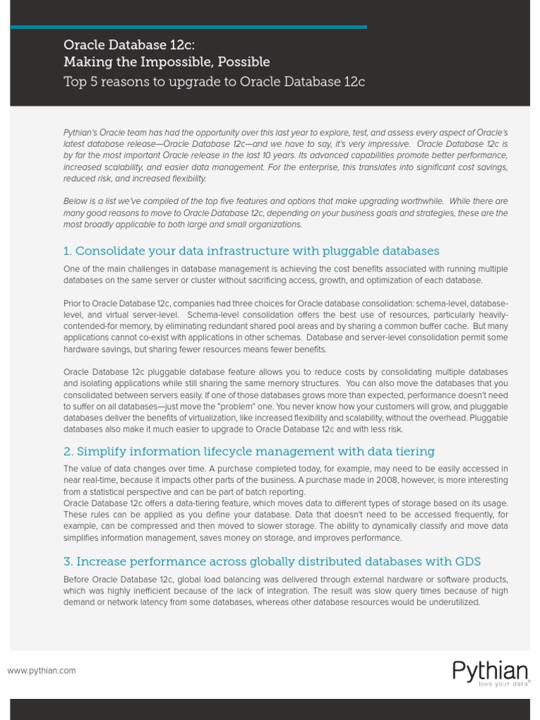 Upgrade Benefits of Oracle Database 12c | PDF | Oracle Database | Load ...