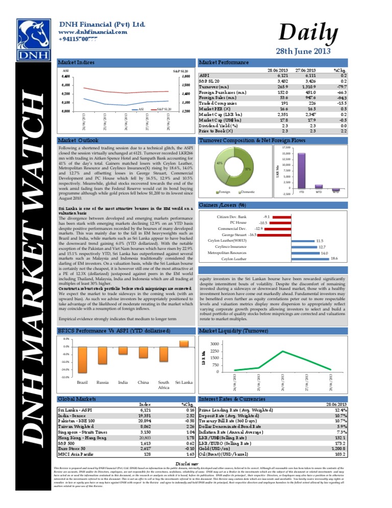 Sri Lanka Market Update: June 28, 2013 | PDF | United States Dollar ...