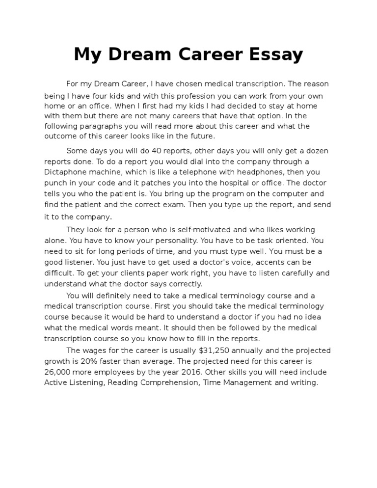 my dream profession essay brainly