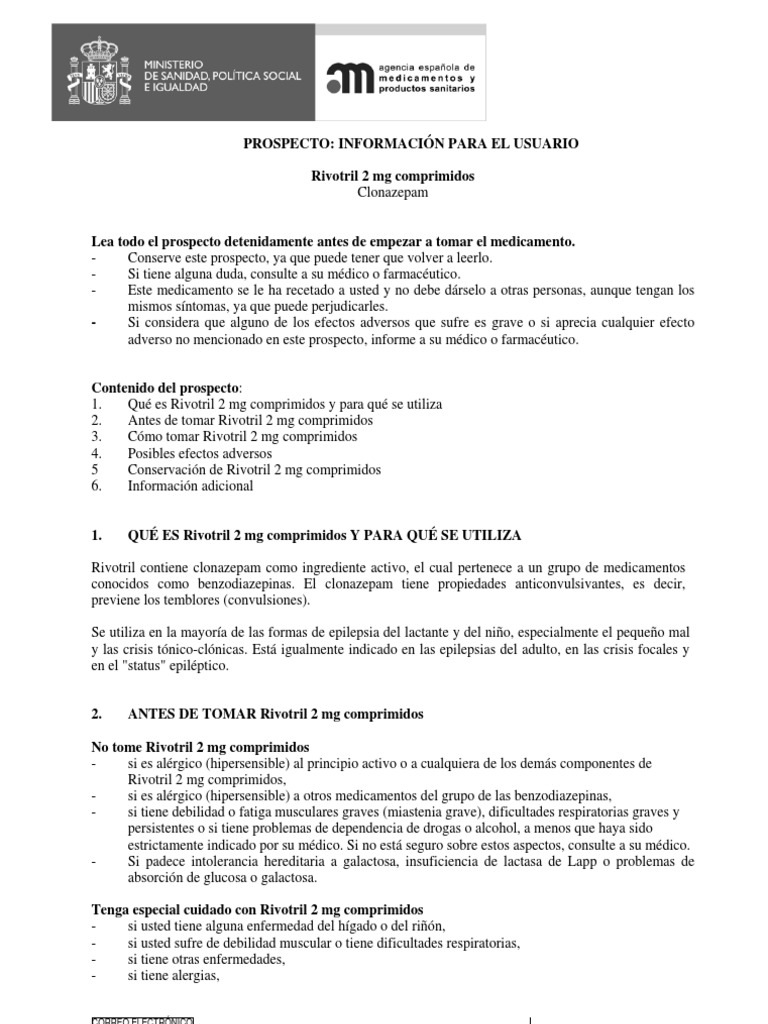 rivotril 0 5 mg 60 comprimidos precio