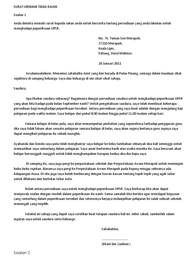 Penulisan Bahagian C Menulis Sepucuk Surat Kepada Pihak Polis