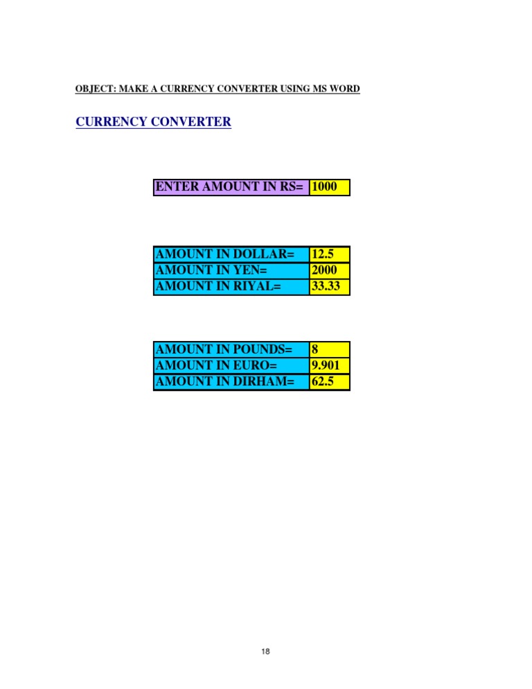 Currency Conversion Guide in MS Word | PDF | Teaching Methods & Materials