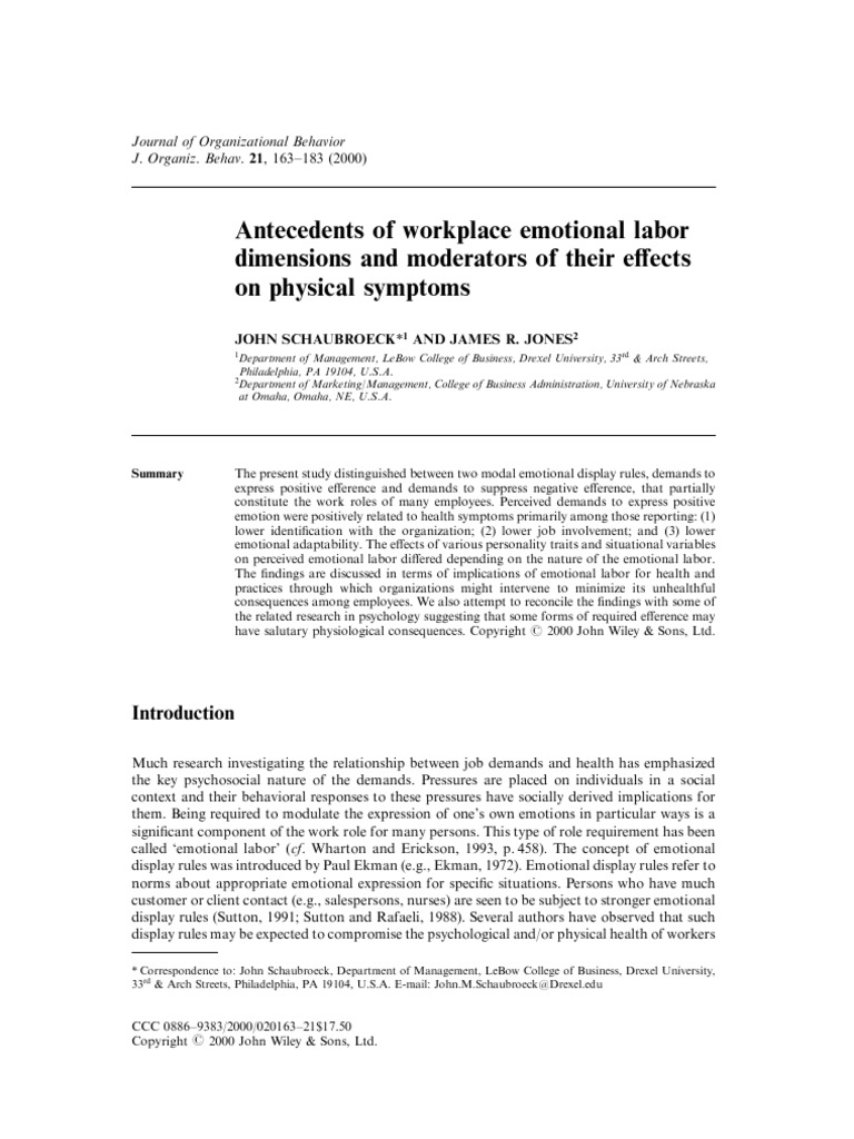 Antecedents of Workplace Emotional Labor | PDF | Emotions | Perception