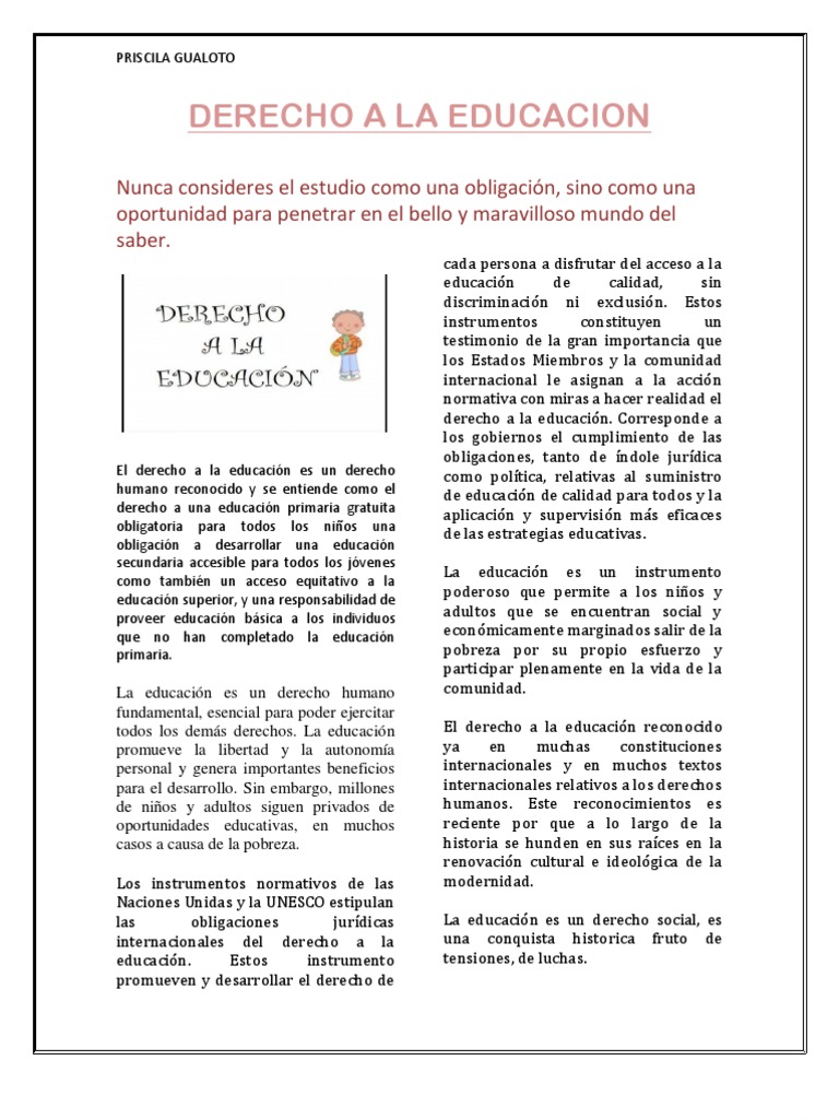 Derecho a la Educación: Un Análisis | PDF | Derechos humanos | Derecho ...