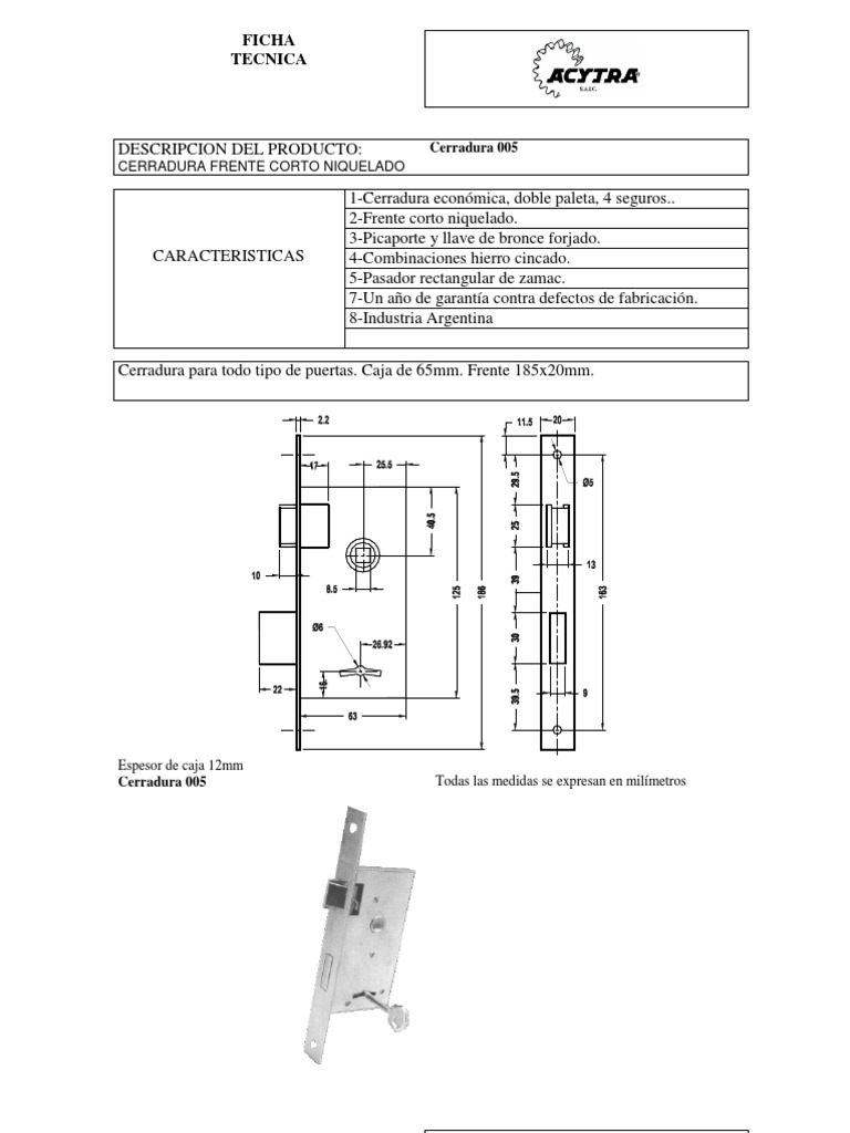 Cerradura Puerta Interior Placa Tipo 101 Económica De Hierro