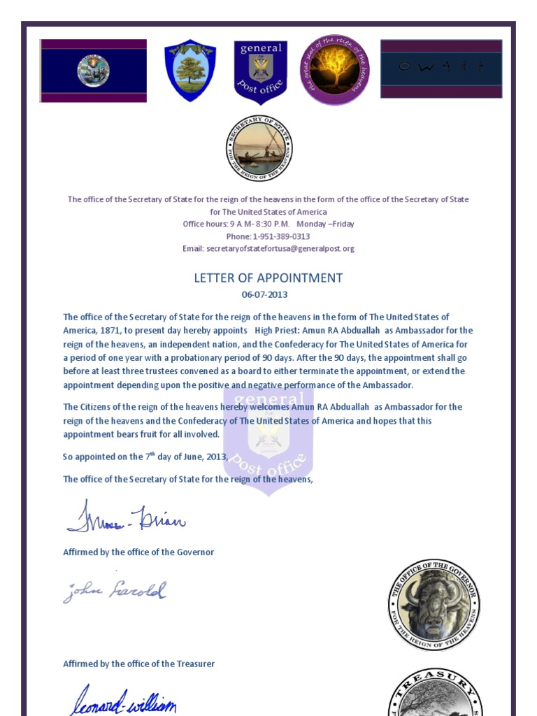 Appointment Letter For Ambassador