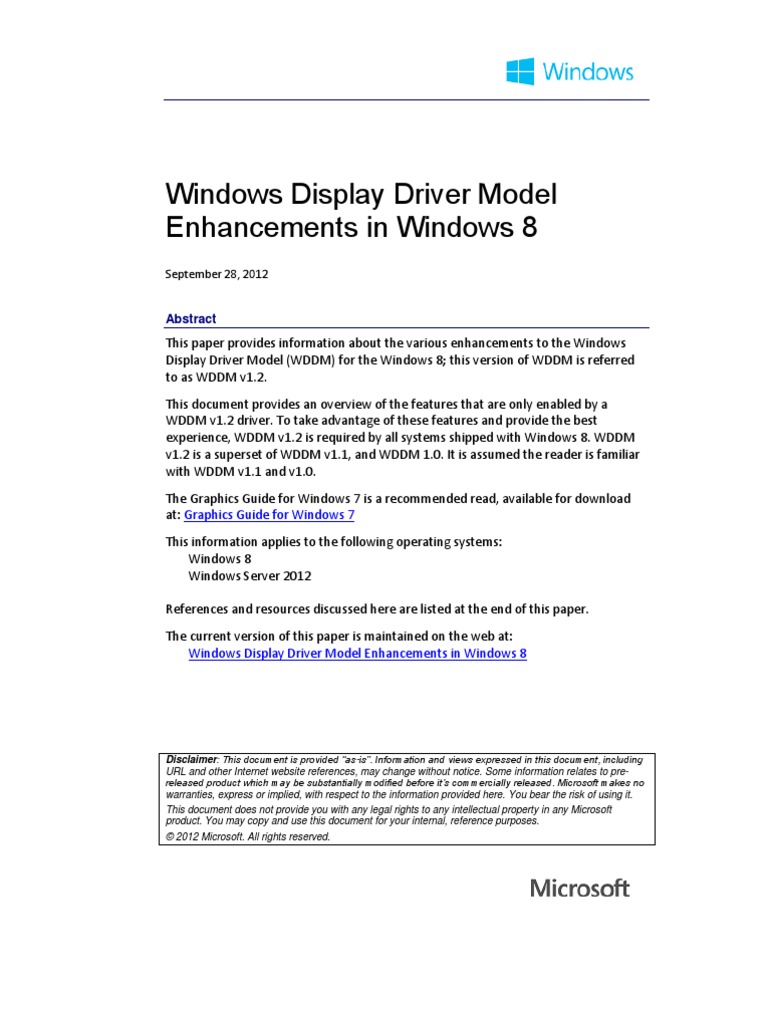 Windows Display Driver Model Enhancements PDF Operating System Technology Operating System