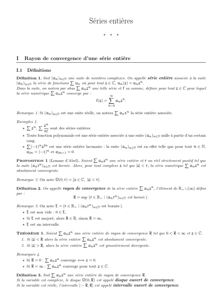 Rayon de convergence des séries entières PDF Série entière Série — free download