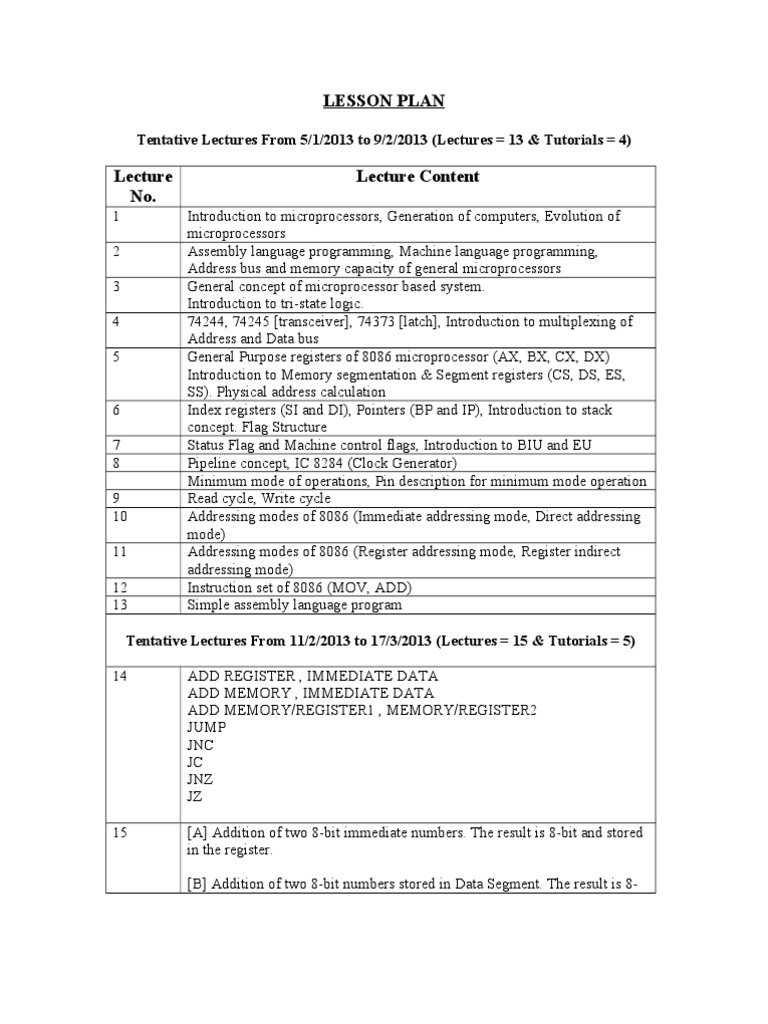 Microprocessor Lecture Plan 2013 | PDF | Areas Of Computer Science ...