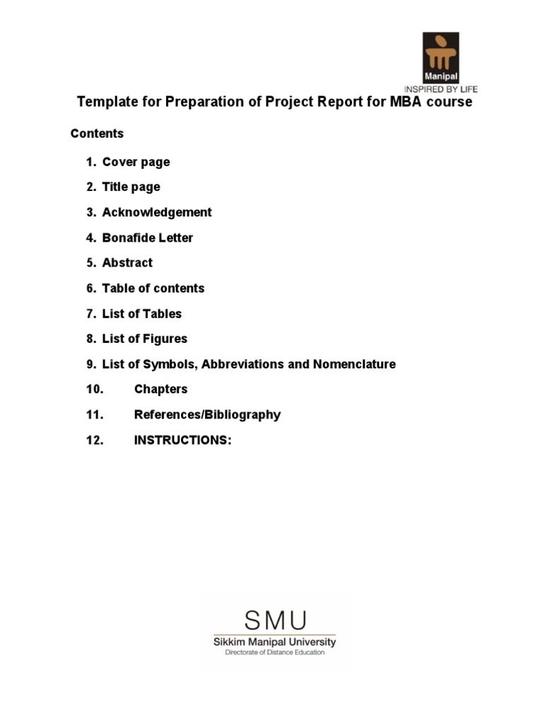 MBA Project Format | PDF | Master Of Business Administration