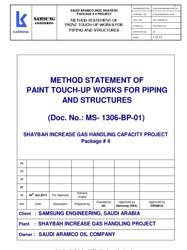 Method Statement for Paint Touch-Up Works | PDF | Personal Protective ...